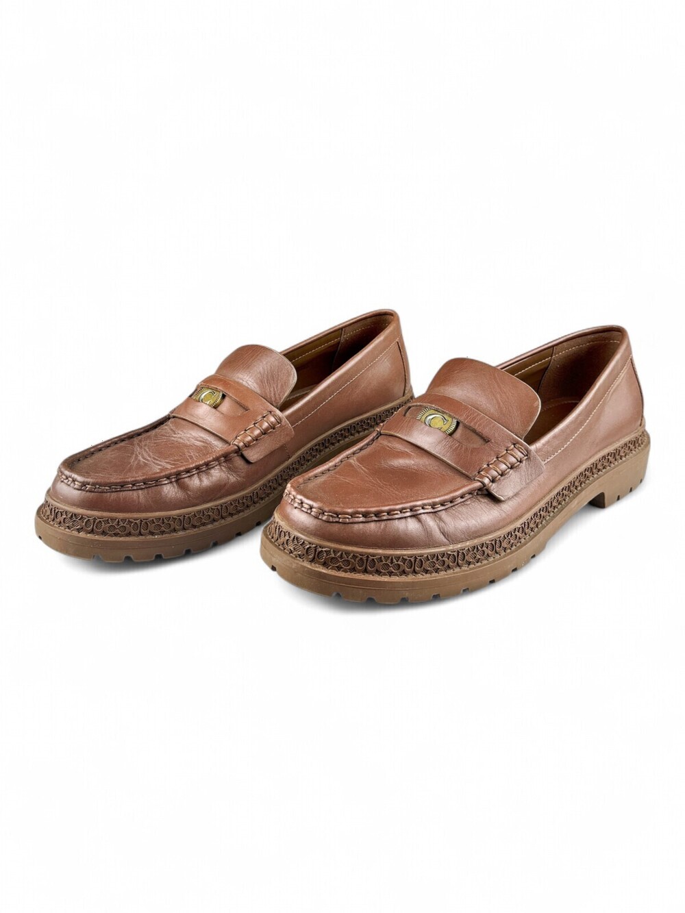 Coach Brown Leather Lug Penny Loafers Mens Size 11 CF140 Slip On Shoes